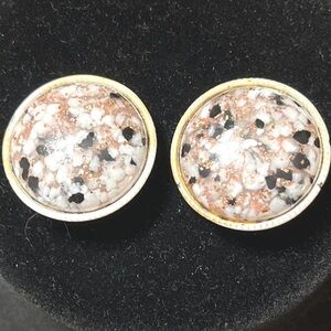 Vintage White, Black and Gold Tone Faux Marble Clip Earrings